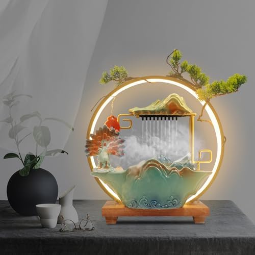Chinese Style Landscape Deer Indoor Water Fountain with LED Light and Mist