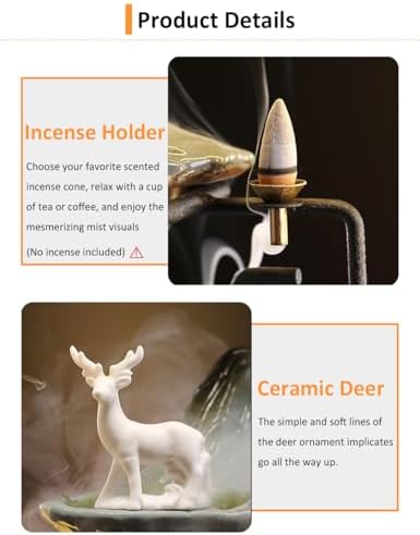 CIFUPUQU Deer Tabletop Water Fountain with LED Light and Incense Holder