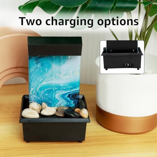 Light Blue Tabletop Fountain with Sound and Light