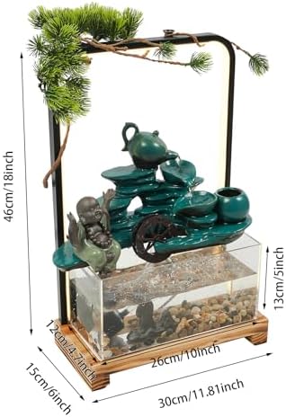 Green Welcoming Pine Tabletop Water Fountain with LED Lights