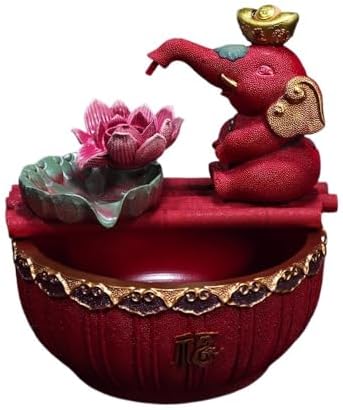 Elegant Red Elephant Desktop Fountain with Flowing Water