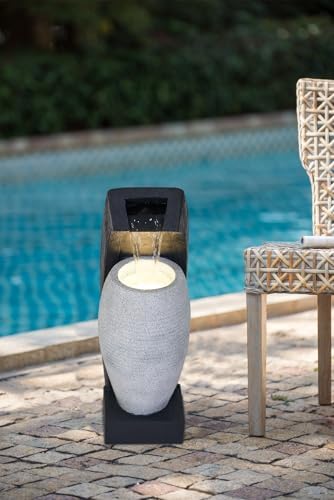Black and White Water Fountain with Light and Pump