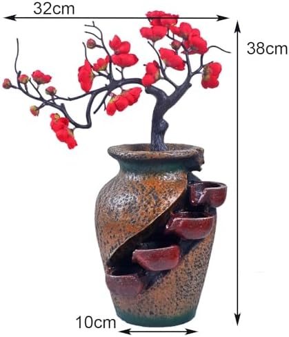 YOUUGIOR Plastic Red Peach Flower Plum Tree Resin Trunk Tabletop Fountain Decor