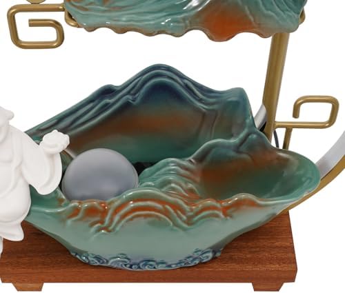 Buddha Tabletop Water Fountain with LED Light and Fake Plants