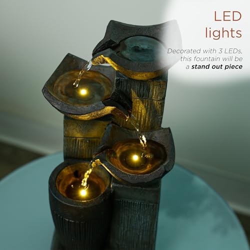 Alpine Corporation TZL414 14 Inch 4 Tier Bowls Fountain with LED Lights