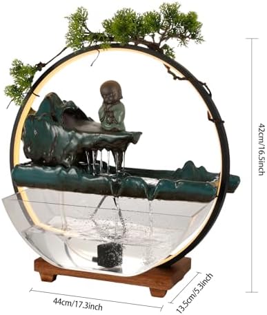 Crane Tabletop Water Fountain with LED Light for Meditation