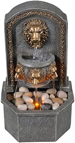 GOSSI 103 Inches Tall Tabletop Classic Lion Head Fountain with Cobblestone and LED Light