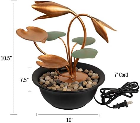 Tabletop Water Fountain with Metal Flowers and Leaves