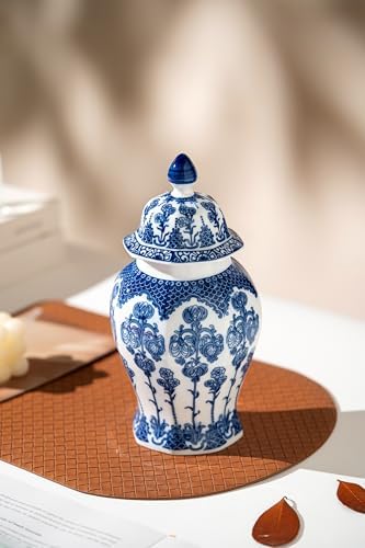 Blue and White Ginger Jar 10 Inch Ceramic Decor