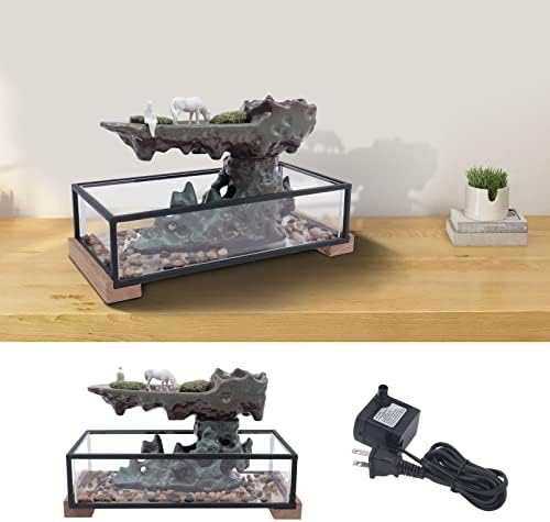 Calm Indoor Tabletop Water Fountain with Aquarium and Rockery
