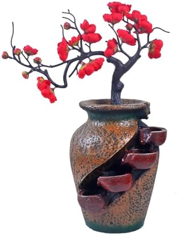 YOUUGIOR Plastic Red Peach Flower Plum Tree Resin Trunk Tabletop Fountain Decor