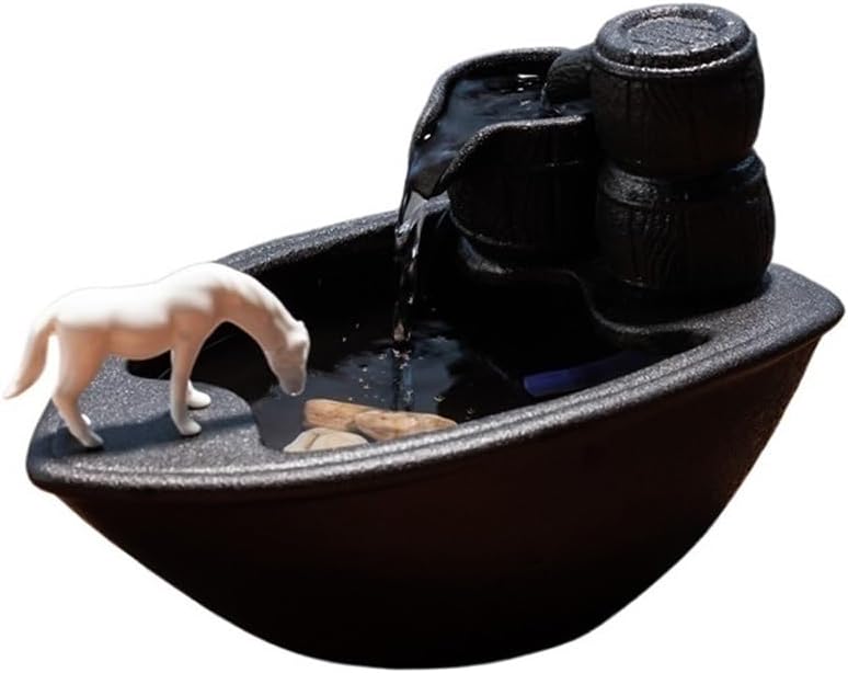 White Horse Tabletop Water Fountain Home Decor