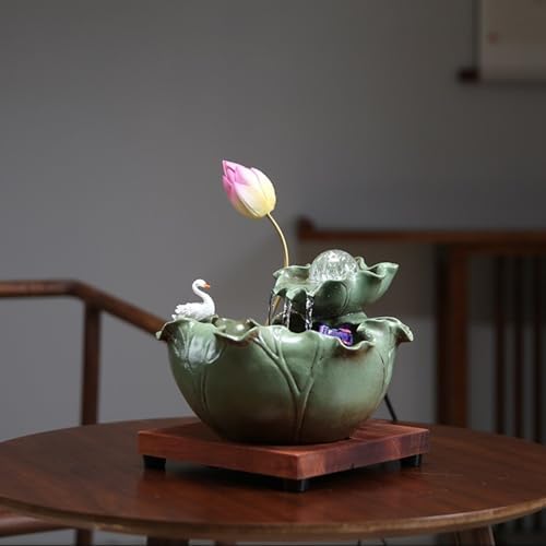 Elegant Desktop Water Fountain with Lotus and Swan Design