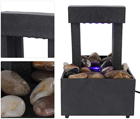 Tabletop Fountain with LED Lights and Stones for Home Office