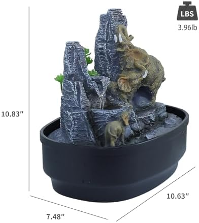 Elephant Tabletop Fountain with LED Lights and Rock Features