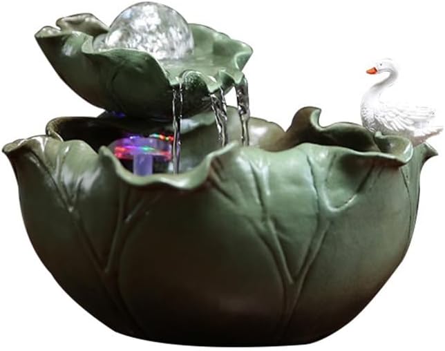 Elegant Desktop Water Fountain with Lotus and Swan Design