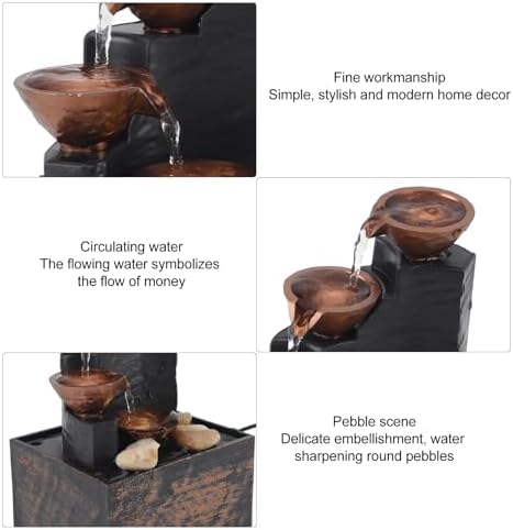 USB Water Fountain Decorative Tabletop Zen Decor with LED Light