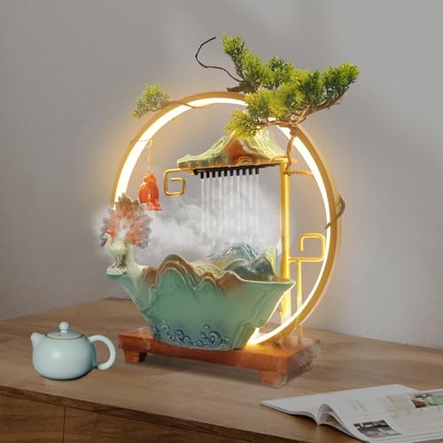 Tabletop Water Fountain with LED Light and Atomizer