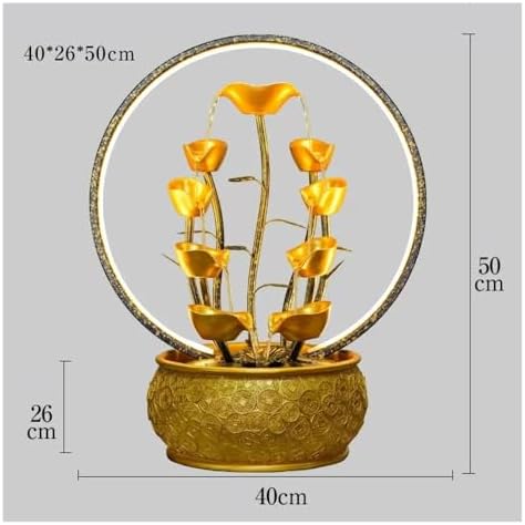 Gold Tabletop Waterfall Fountain with Light - Feng Shui Decor 1