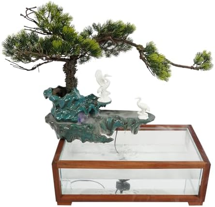 Elegant Tabletop Crane Water Fountain with LED and Fish Tank