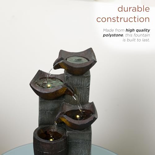 Alpine Corporation TZL414 14 Inch 4 Tier Bowls Fountain with LED Lights