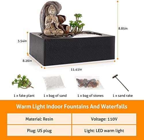 WICHEMI Waterfall Fountain Indoor Zen Garden Decor with LED Light