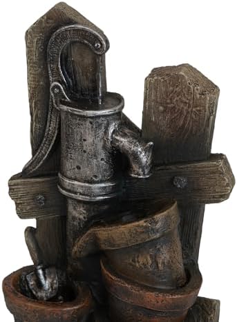 Rustic Charm Water Fountain with LED Light and Antique Pump