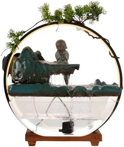 Crane Tabletop Water Fountain with LED Light for Meditation