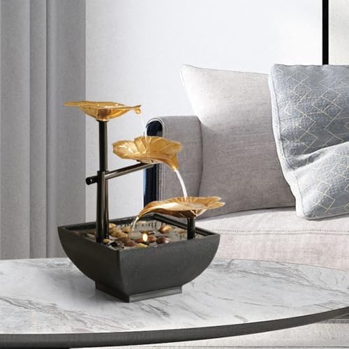 Iron Desktop Fountain with Lotus Design for Zen Meditation and Home Decor