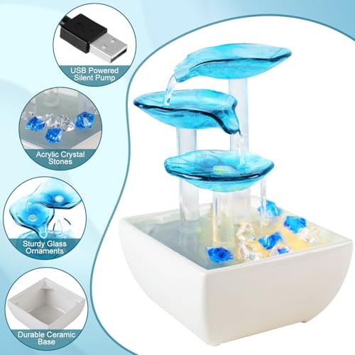 Epeecehomie Ceramic Tabletop Fountain - Blue Zen Decor for Home and Office