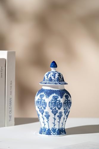 Blue and White Ginger Jar 10 Inch Ceramic Decor