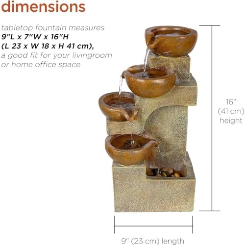 Indoor Outdoor Tabletop Tiered Waterfall Pots with Stone Look