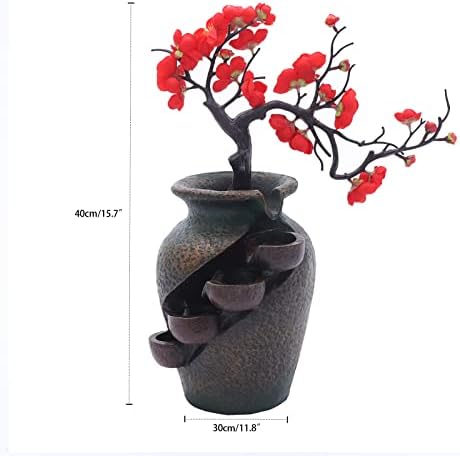 Tabletop Water Fountain with Artificial Flowers for Home Decor