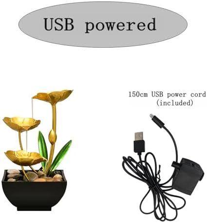Gold Tabletop Water Fountain with Lotus Design