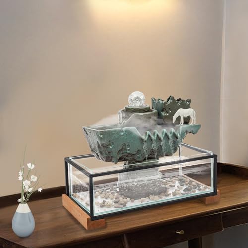Eco-friendly Tabletop Water Fountain with LED Light and Mist Plants