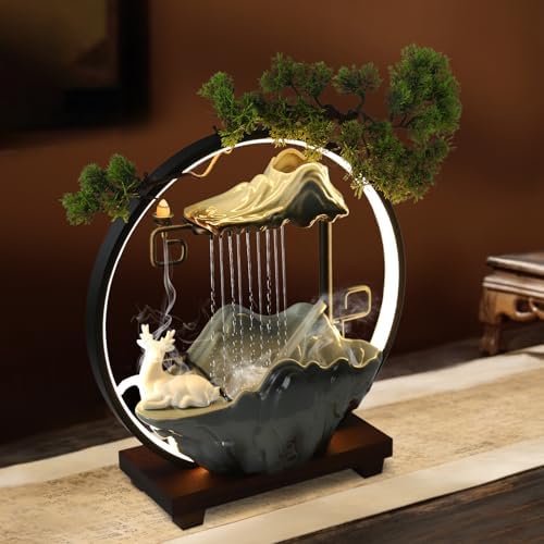 Chinese Style Landscape Deer Indoor Water Fountain with LED Light and Mist 1