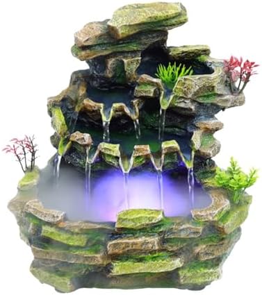 Desktop Fountain Waterfall with Rock Rockery Indoor Decor Resin Ornament