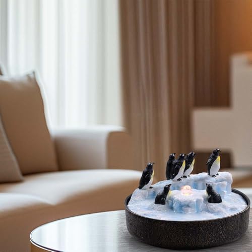Tabletop Fountain with Penguin Statue and LED Lights