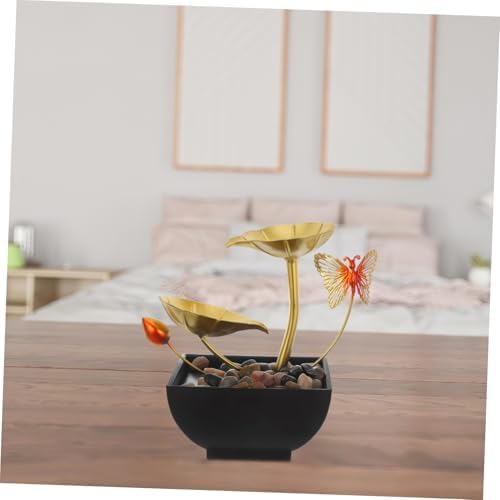 STOBAZA Indoor Water Fountain with Lotus Leaf and River Rocks USB-Powered Air Humidifier for Relaxation and Decor