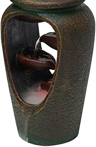 Relaxation Tabletop Water Fountain with LED Lights and Simulated Flowers