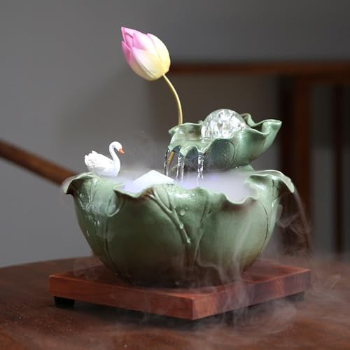 Elegant Desktop Water Fountain with Lotus and Swan Design