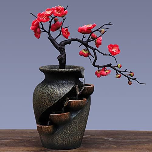 DYRABREST Tabletop Water Fountain Flower Vase with LED Light