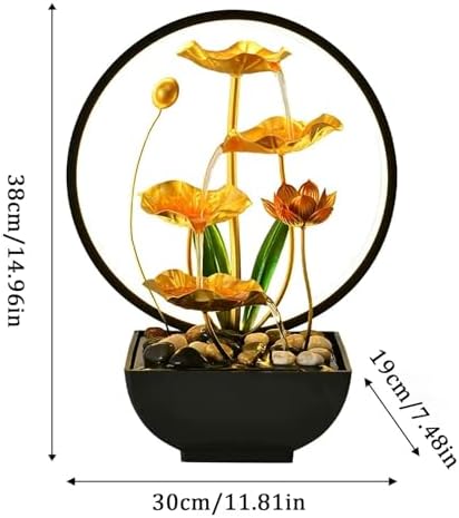 Tabletop Water Fountain with Golden Lotus Design