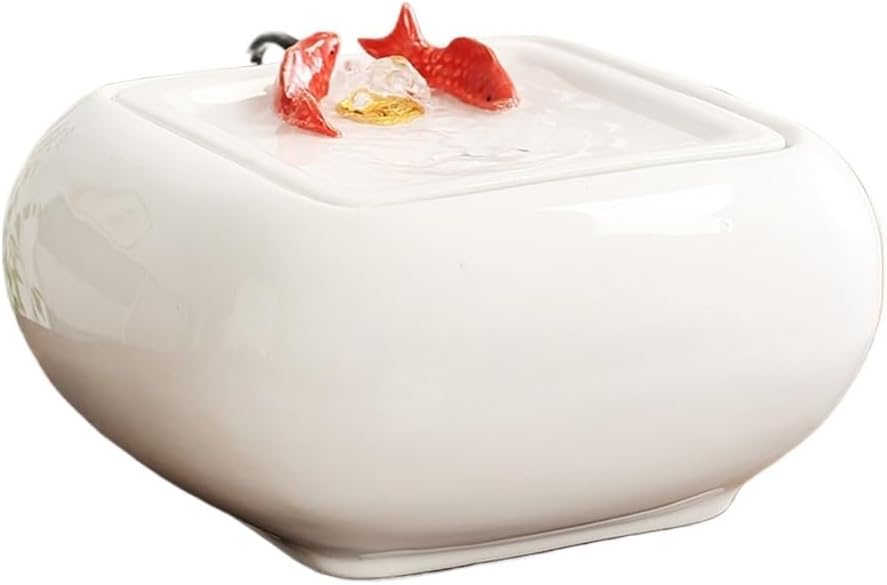 White Ceramic Tabletop Water Fountain with Goldfish