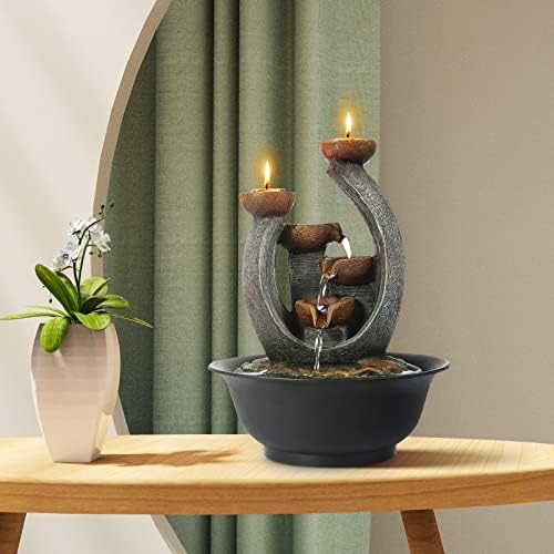 WICHEMI Indoor Fountain with Candle Holder for Home Office Decor