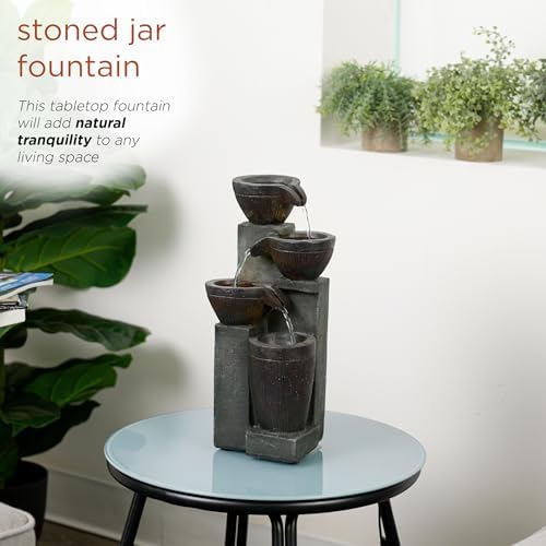 Alpine Corporation 14 Inch Stoned Jar Water Fountain with LED Lights