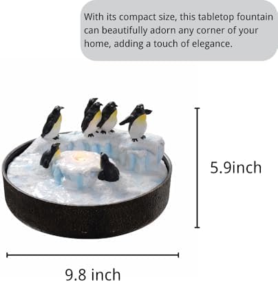 Tabletop Fountain with Penguin Statue and LED Lights