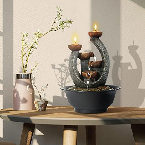 WICHEMI Indoor Fountain with Candle Holder for Home Office Decor