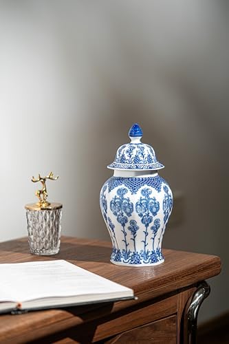 Blue and White Ginger Jar 10 Inch Ceramic Decor