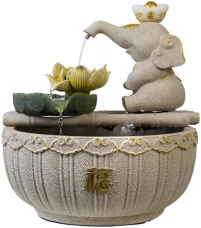 White Stone Texture Elephant Desktop Fountain with Water Circulation